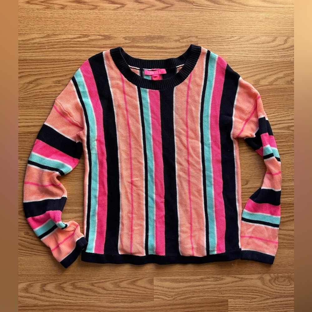 Lilly Pulitzer Daryn Womens Knit Sweater Size L Multicolor Striped Preppy.
